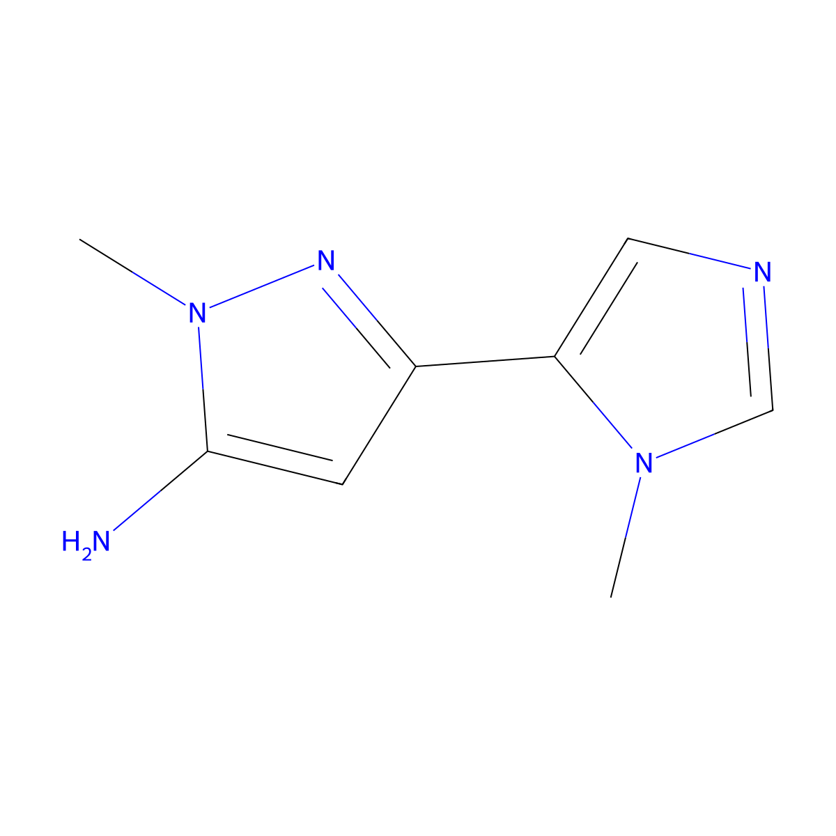 1-methyl-3-(1-methyl-1H-imidazol-5-yl)-1H-pyrazol-5-amine molecular structure, CAS 2228148-26-1