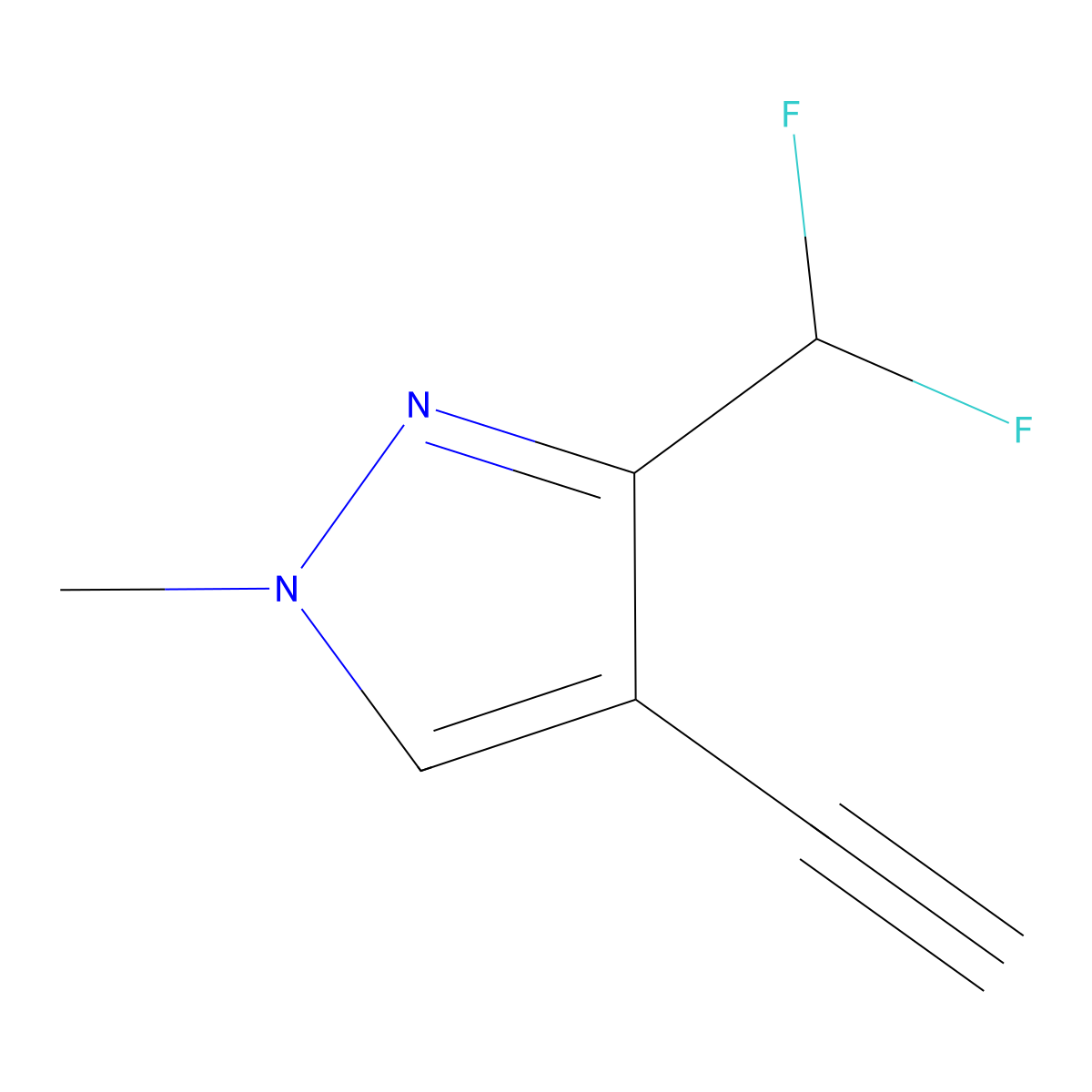 3-(difluoromethyl)-4-ethynyl-1-methyl-1H-pyrazole molecular structure, CAS 2228148-61-4