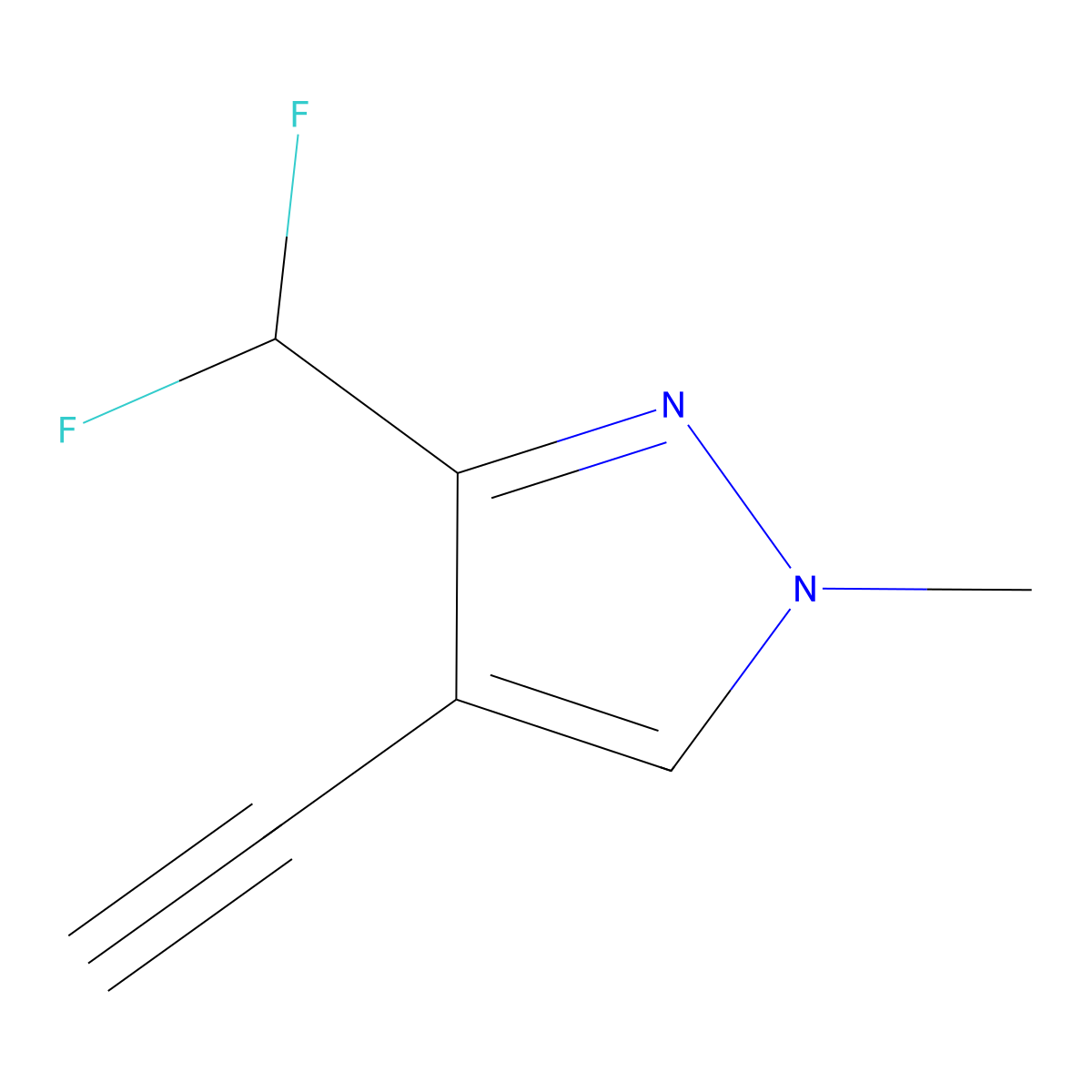 3-(difluoromethyl)-4-ethynyl-1-methyl-1H-pyrazole molecular structure, CAS 2228148-61-4