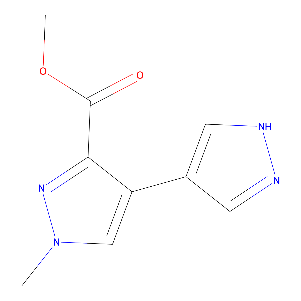 methyl 1-methyl-4-(1H-pyrazol-4-yl)-1H-pyrazole-3-carboxylate molecular structure, CAS 2228150-10-3
