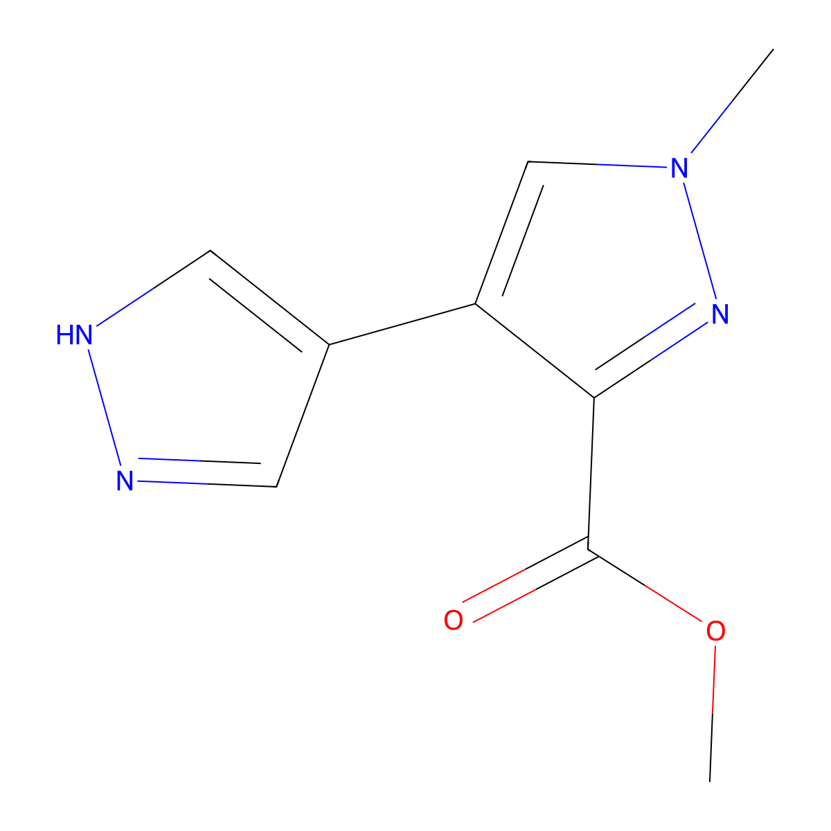 methyl 1-methyl-4-(1H-pyrazol-4-yl)-1H-pyrazole-3-carboxylate molecular structure, CAS 2228150-10-3