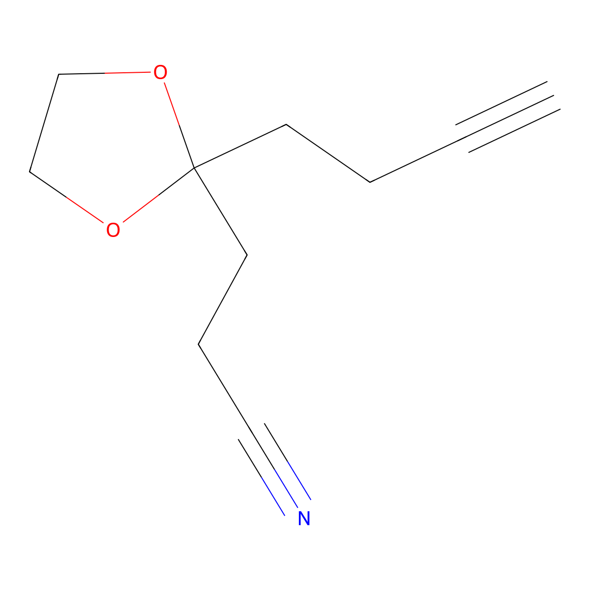 3-[2-(But-3-yn-1-yl)-1,3-dioxolan-2-yl]propanenitrile molecular structure, CAS 2228150-74-9
