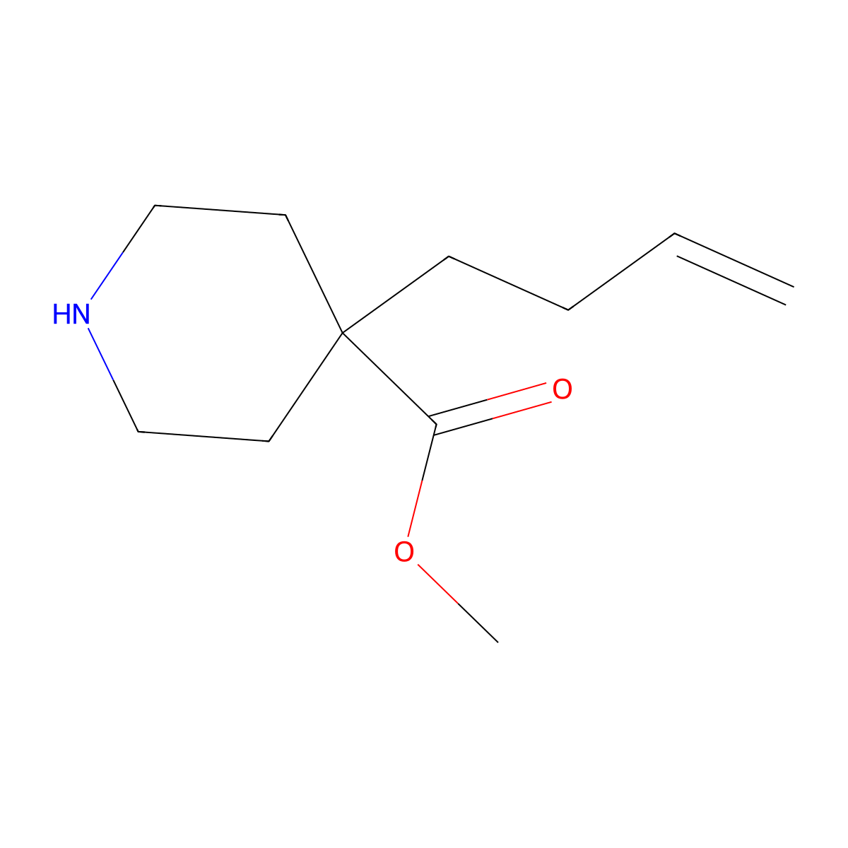 Methyl 4-(but-3-en-1-yl)piperidine-4-carboxylate molecular structure, CAS 2228152-21-2