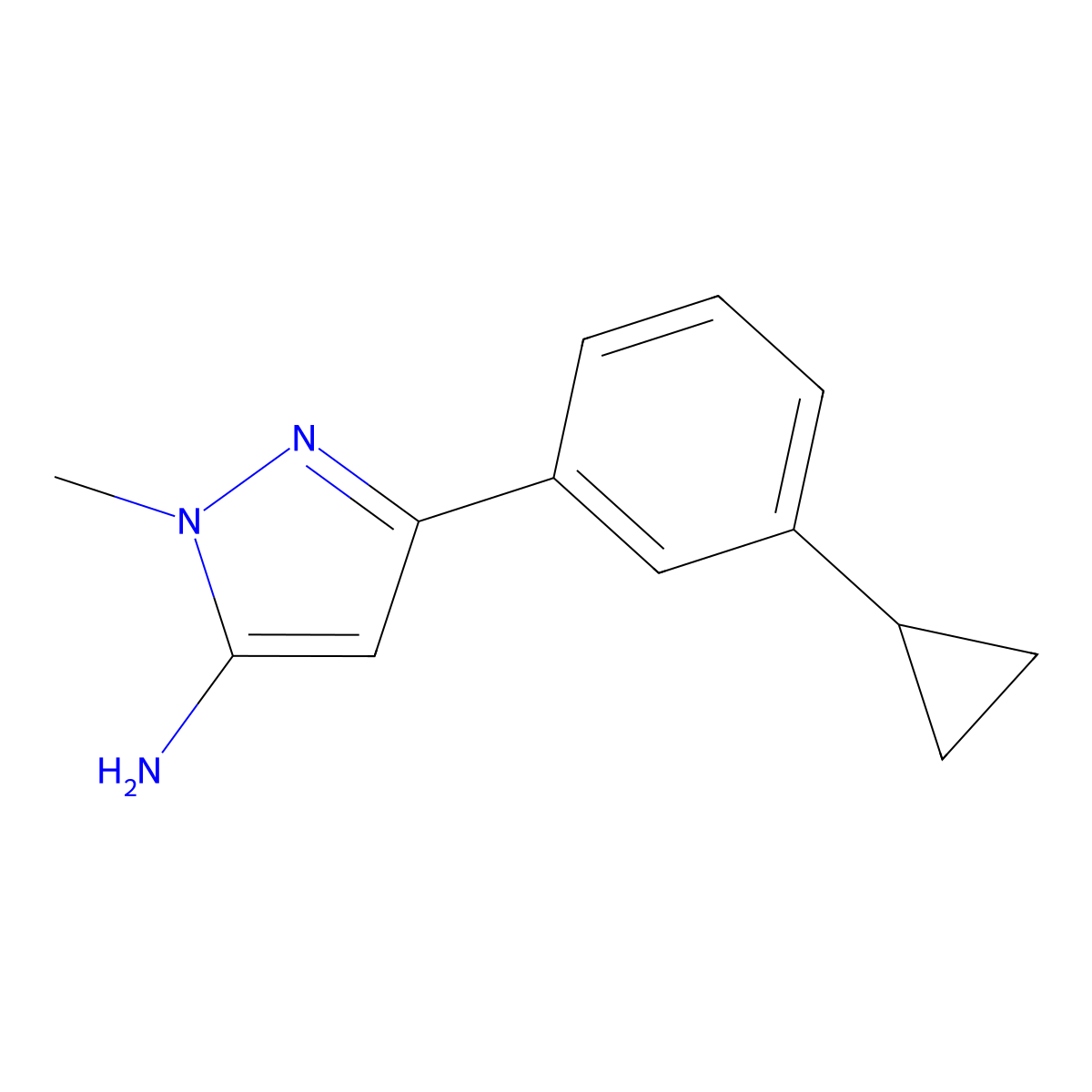 3-(3-cyclopropylphenyl)-1-methyl-1H-pyrazol-5-amine molecular structure, CAS 2228153-20-4