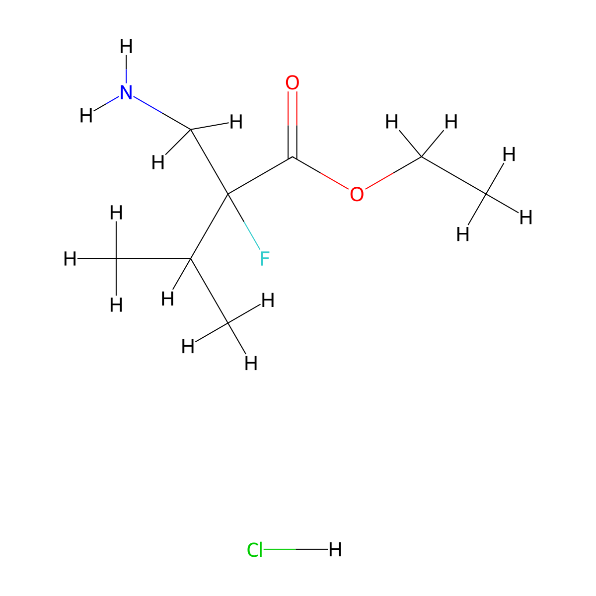 Ethyl 2-(aminomethyl)-2-fluoro-3-methylbutanoate hydrochloride molecular structure, CAS 2228153-52-2