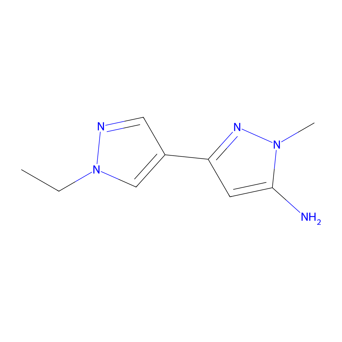 3-(1-ethyl-1H-pyrazol-4-yl)-1-methyl-1H-pyrazol-5-amine molecular structure, CAS 2228153-62-4