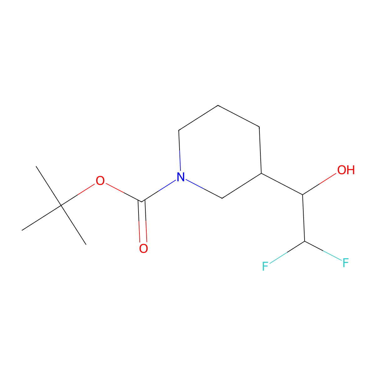 Tert-butyl 3-(2,2-difluoro-1-hydroxyethyl)piperidine-1-carboxylate molecular structure, CAS 2228155-59-5
