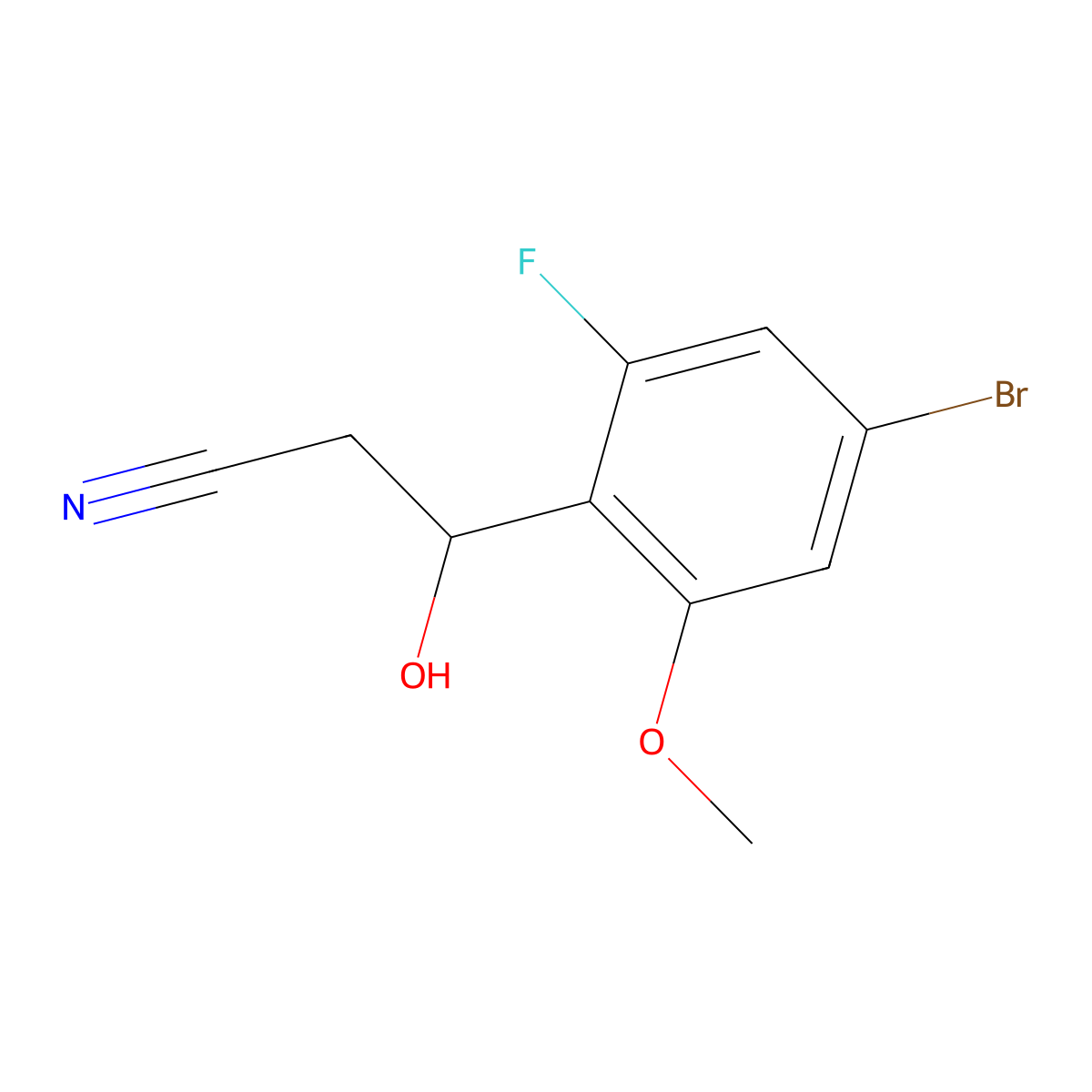 3-(4-Bromo-2-fluoro-6-methoxyphenyl)-3-hydroxypropanenitrile molecular structure, CAS 2228156-94-1
