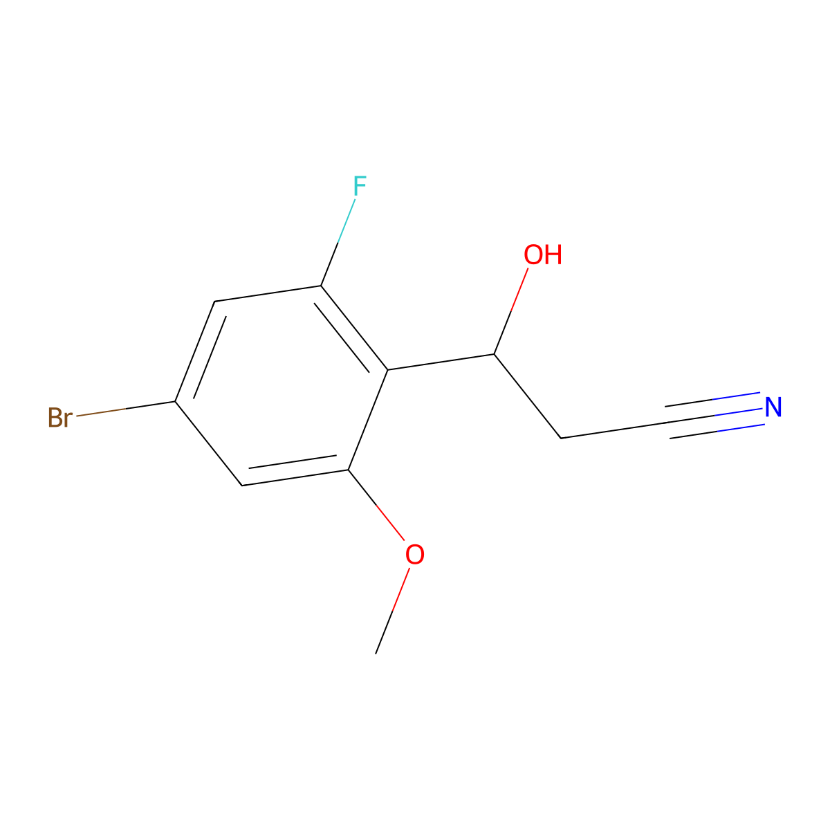 3-(4-Bromo-2-fluoro-6-methoxyphenyl)-3-hydroxypropanenitrile molecular structure, CAS 2228156-94-1
