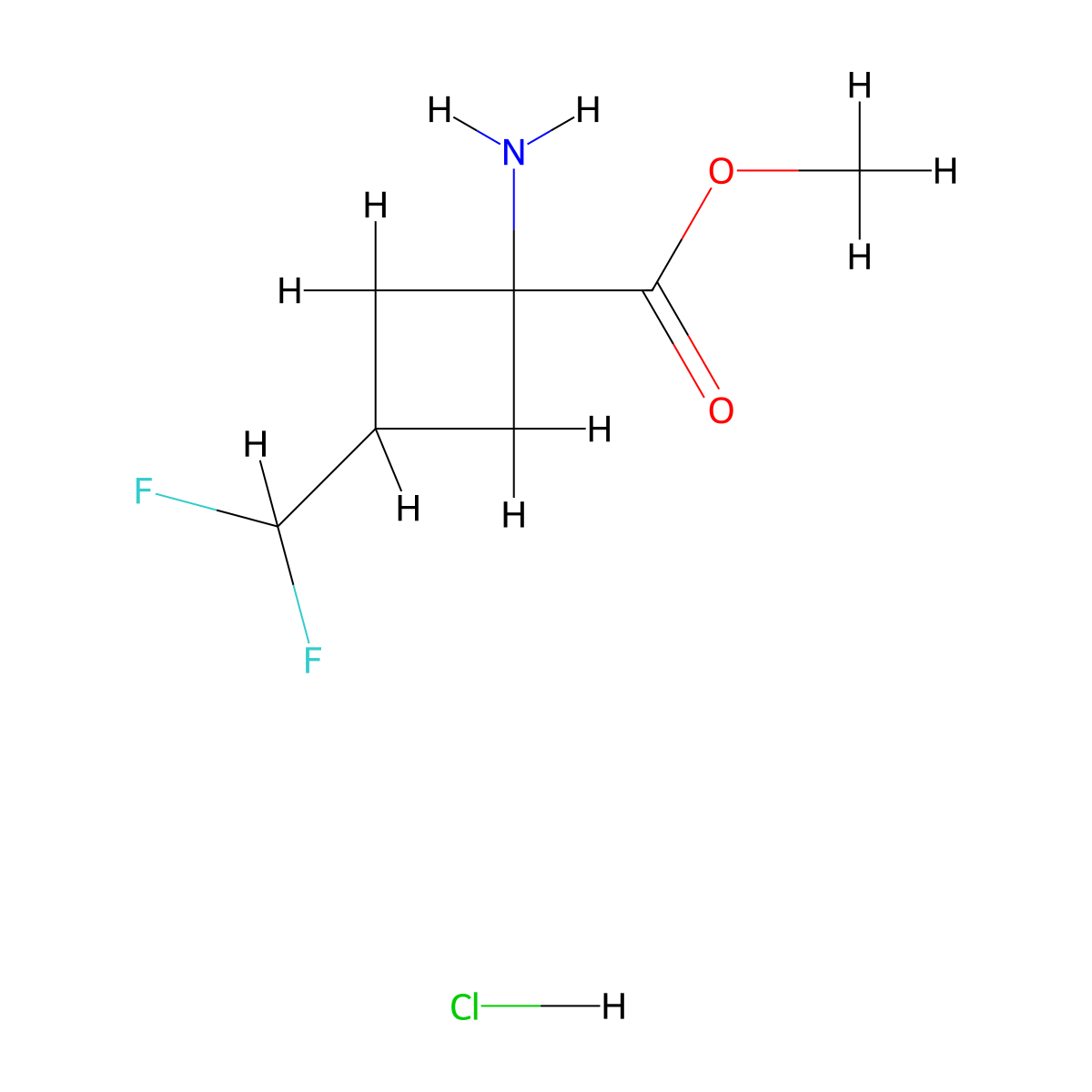 Methyl 1-amino-3-(difluoromethyl)cyclobutane-1-carboxylate hydrochloride molecular structure, CAS 2228157-61-5