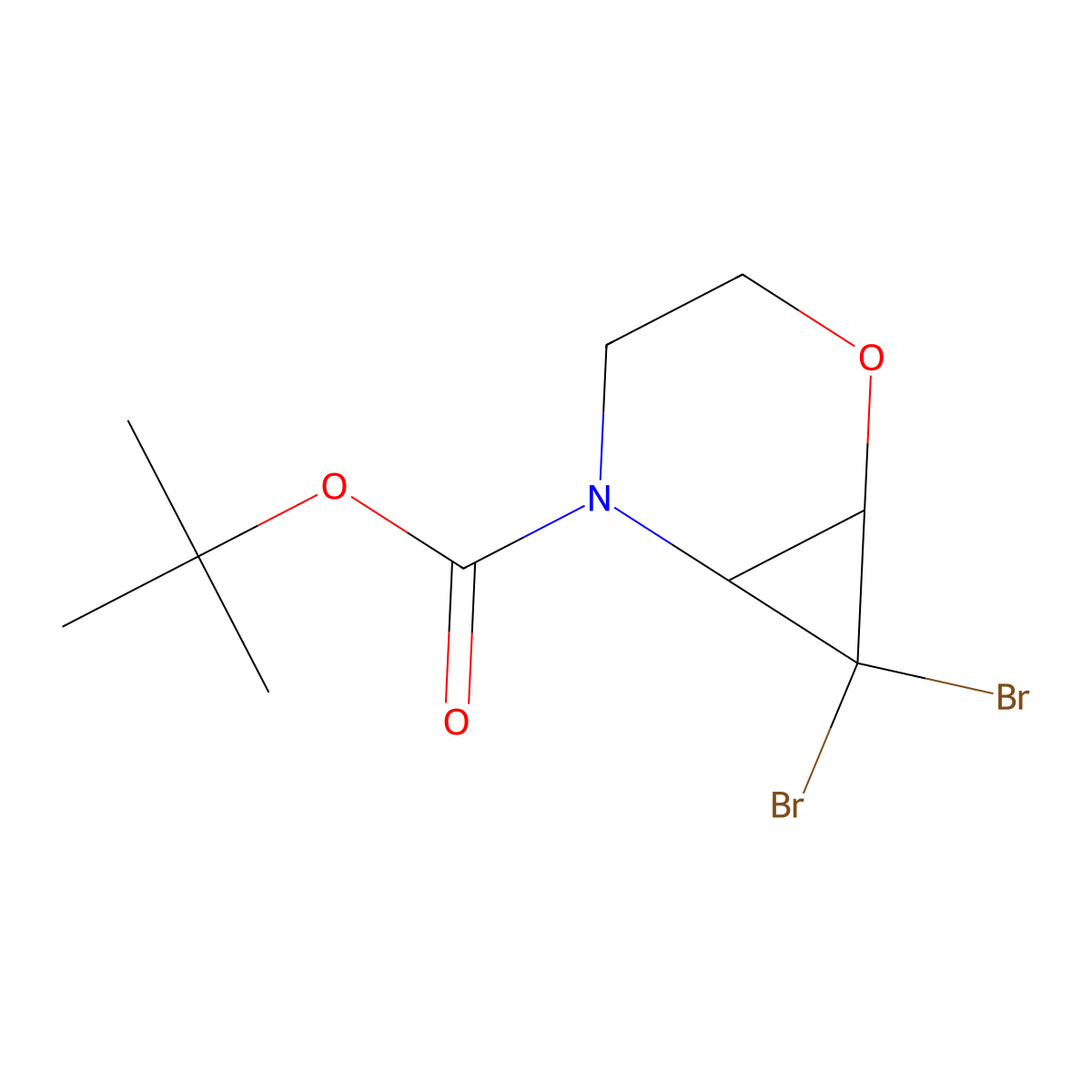 Tert-butyl 7,7-dibromo-2-oxa-5-azabicyclo(4.1.0)heptane-5-carboxylate molecular structure, CAS 2228158-74-3