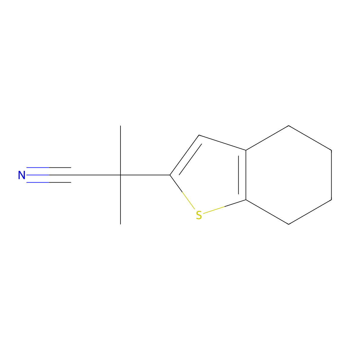 2-Methyl-2-(4,5,6,7-tetrahydro-1-benzothiophen-2-yl)propanenitrile molecular structure, CAS 2228160-00-5
