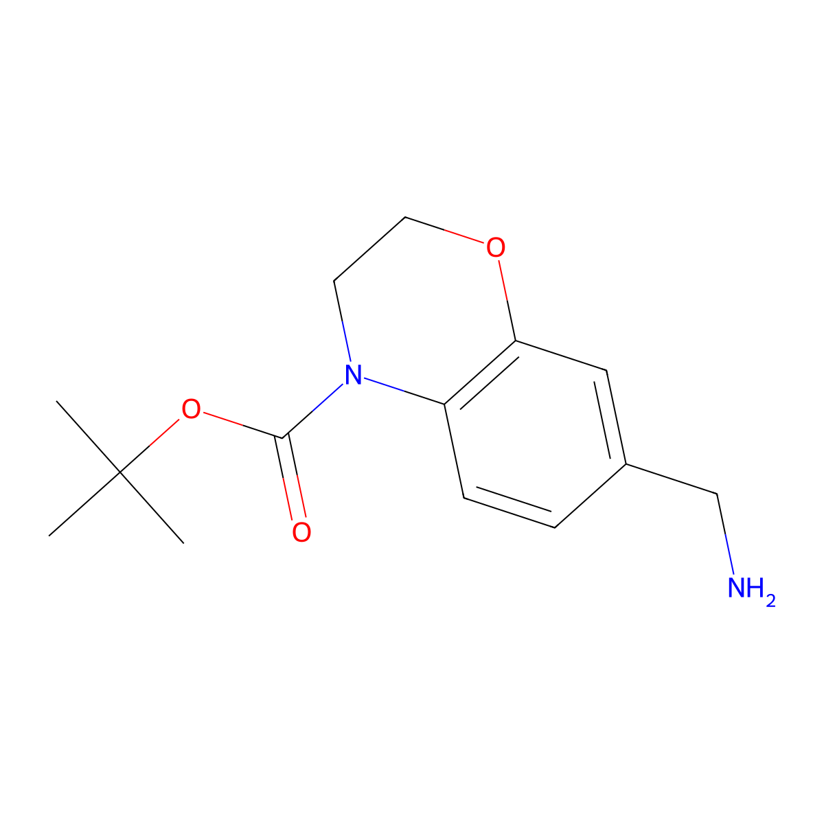 tert-butyl 7-(aminomethyl)-3,4-dihydro-2H-1,4-benzoxazine-4-carboxylate molecular structure, CAS 2228160-73-2