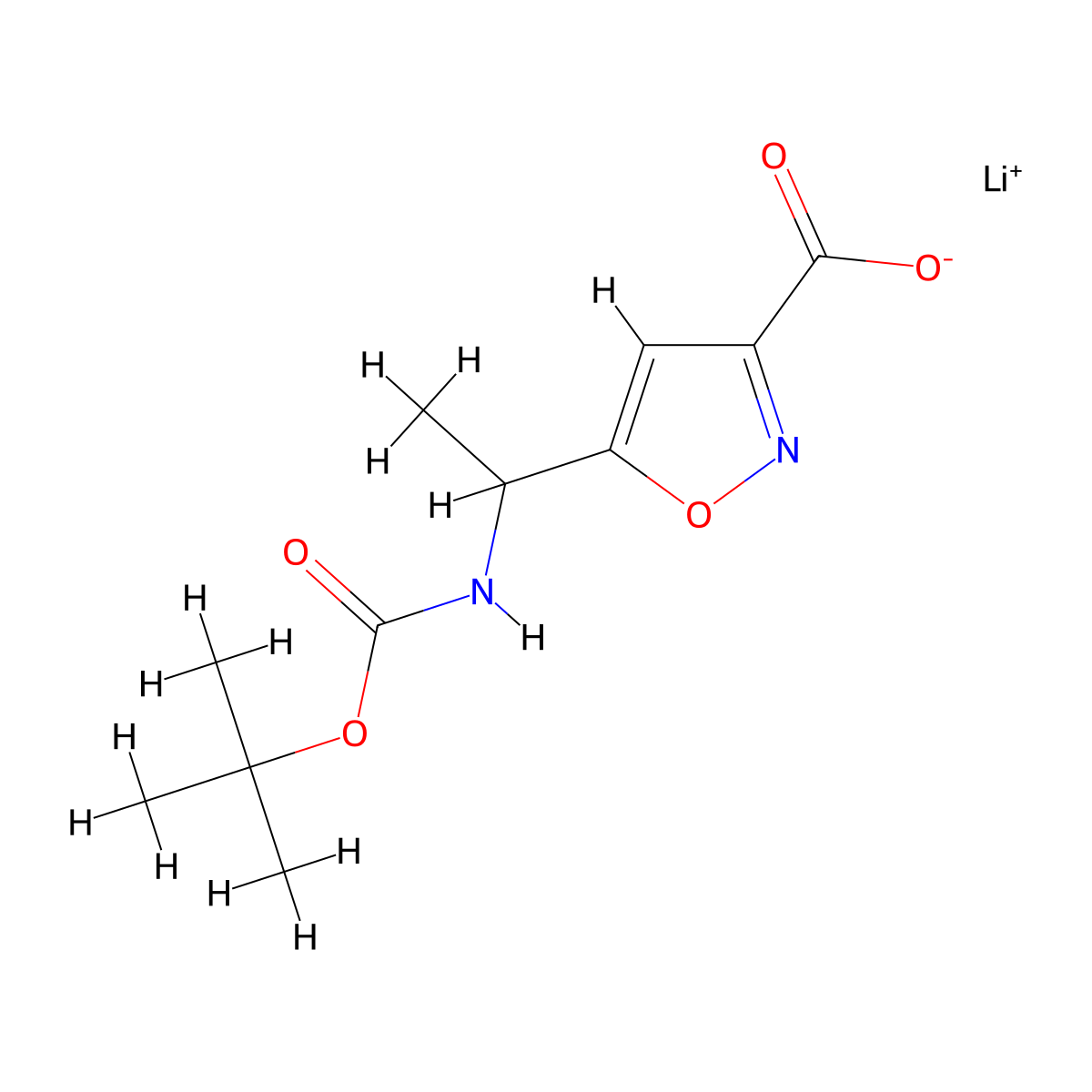 Lithium(1+) ion 5-(1-{[(tert-butoxy)carbonyl]amino}ethyl)-1,2-oxazole-3-carboxylate molecular structure, CAS 2228163-33-3