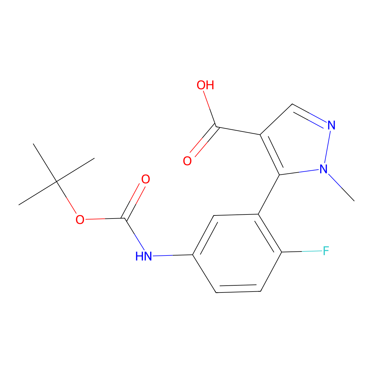5-(5-{[(tert-butoxy)carbonyl]amino}-2-fluorophenyl)-1-methyl-1H-pyrazole-4-carboxylic acid molecular structure, CAS 2228169-26-2