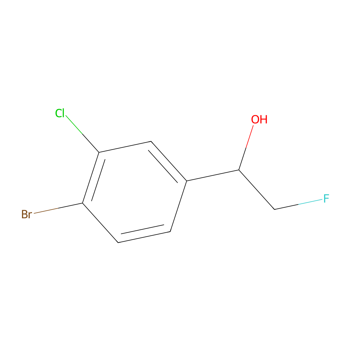 1-(4-Bromo-3-chlorophenyl)-2-fluoroethan-1-ol molecular structure, CAS 2228171-09-1