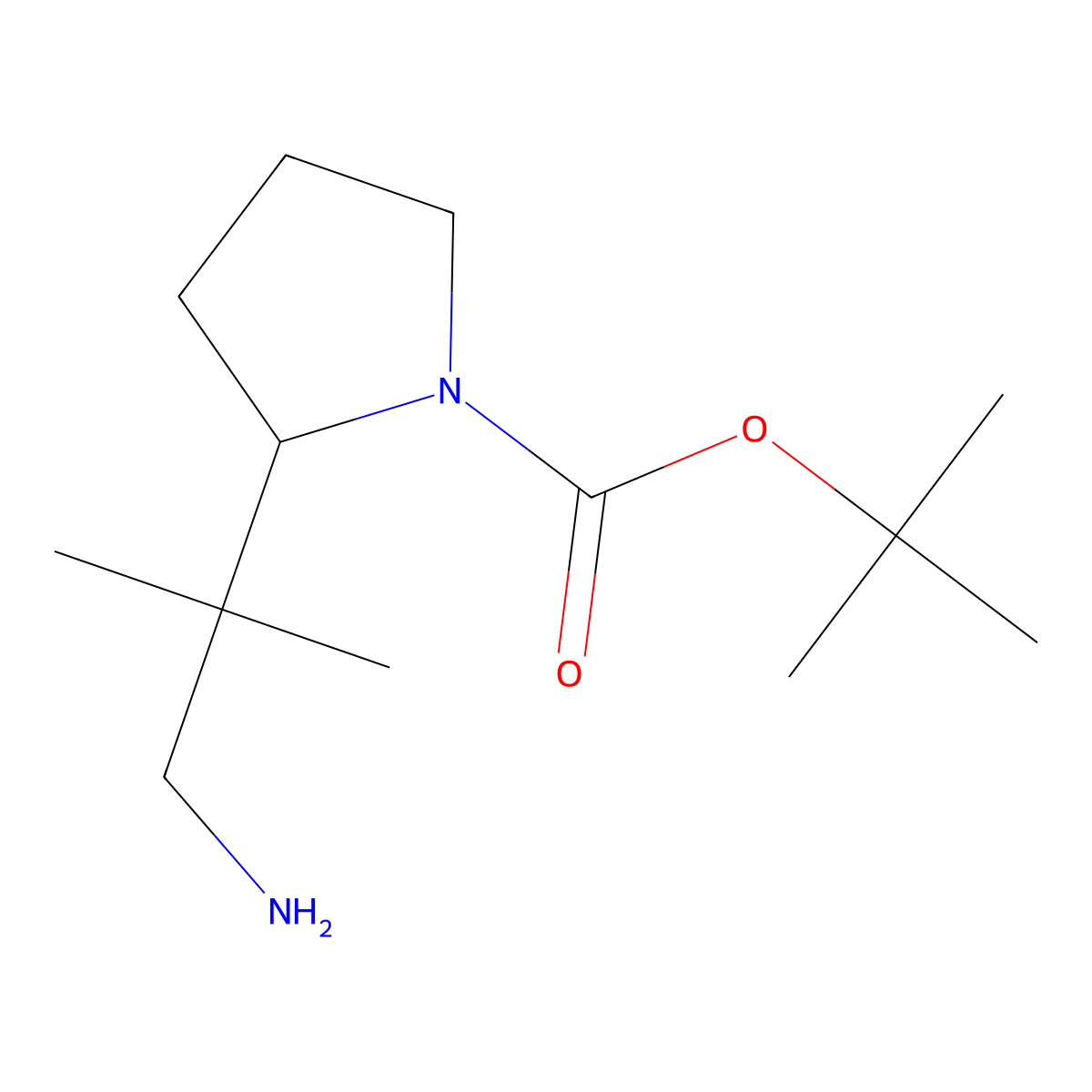 Tert-butyl 2-(1-amino-2-methylpropan-2-yl)pyrrolidine-1-carboxylate molecular structure, CAS 2228180-16-1