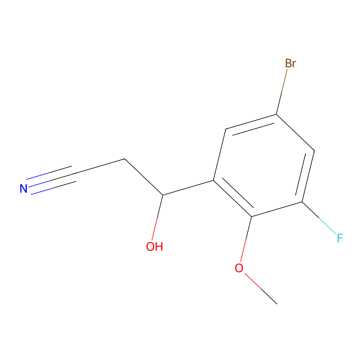 3-(5-Bromo-3-fluoro-2-methoxyphenyl)-3-hydroxypropanenitrile molecular structure, CAS 2228180-67-2