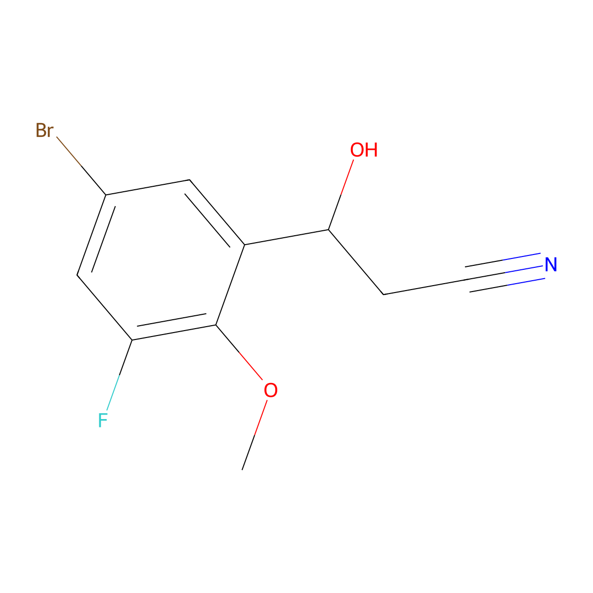 3-(5-Bromo-3-fluoro-2-methoxyphenyl)-3-hydroxypropanenitrile molecular structure, CAS 2228180-67-2