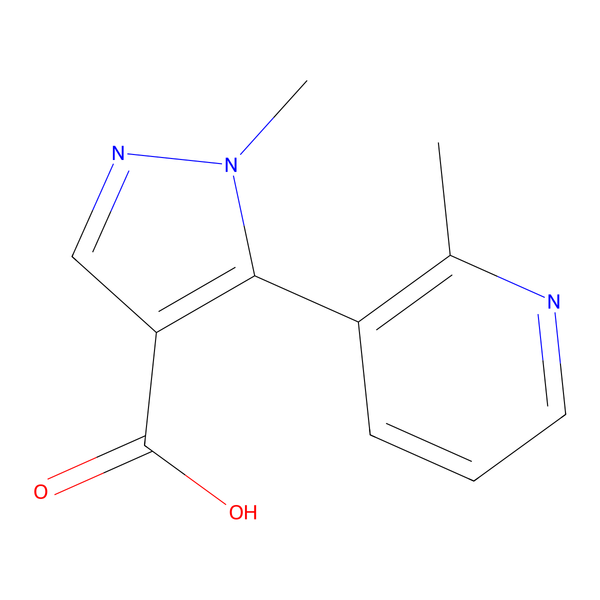 1-methyl-5-(2-methylpyridin-3-yl)-1H-pyrazole-4-carboxylic acid molecular structure, CAS 2228187-52-6