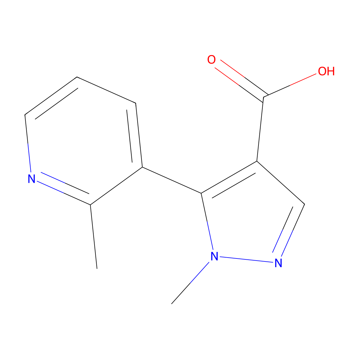 1-methyl-5-(2-methylpyridin-3-yl)-1H-pyrazole-4-carboxylic acid molecular structure, CAS 2228187-52-6