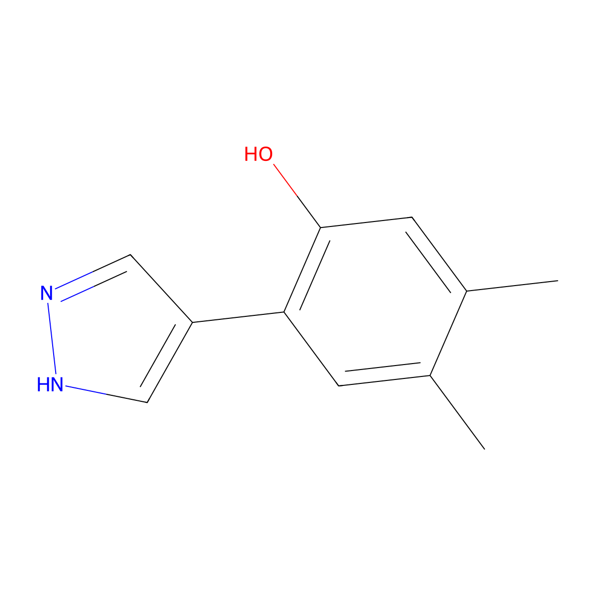 4,5-dimethyl-2-(1H-pyrazol-4-yl)phenol molecular structure, CAS 2228188-02-9