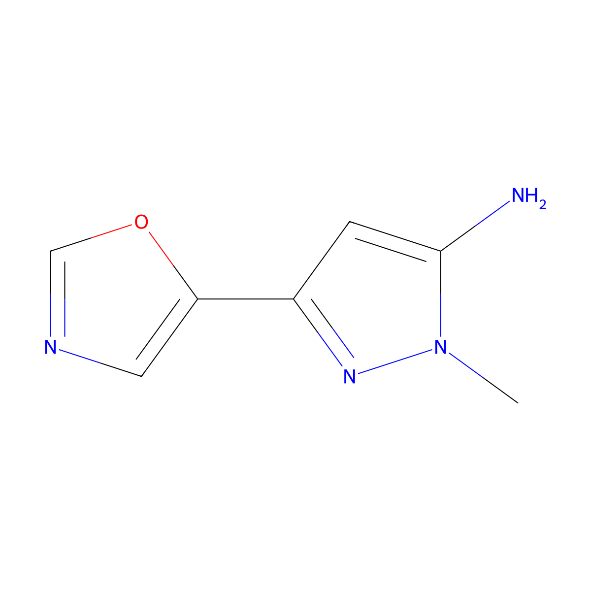 1-methyl-3-(1,3-oxazol-5-yl)-1H-pyrazol-5-amine molecular structure, CAS 2228188-05-2
