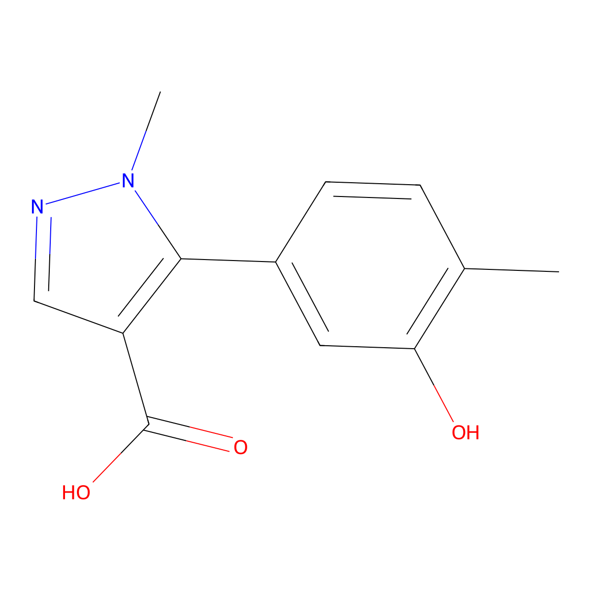 5-(3-hydroxy-4-methylphenyl)-1-methyl-1H-pyrazole-4-carboxylic acid molecular structure, CAS 2228190-26-7