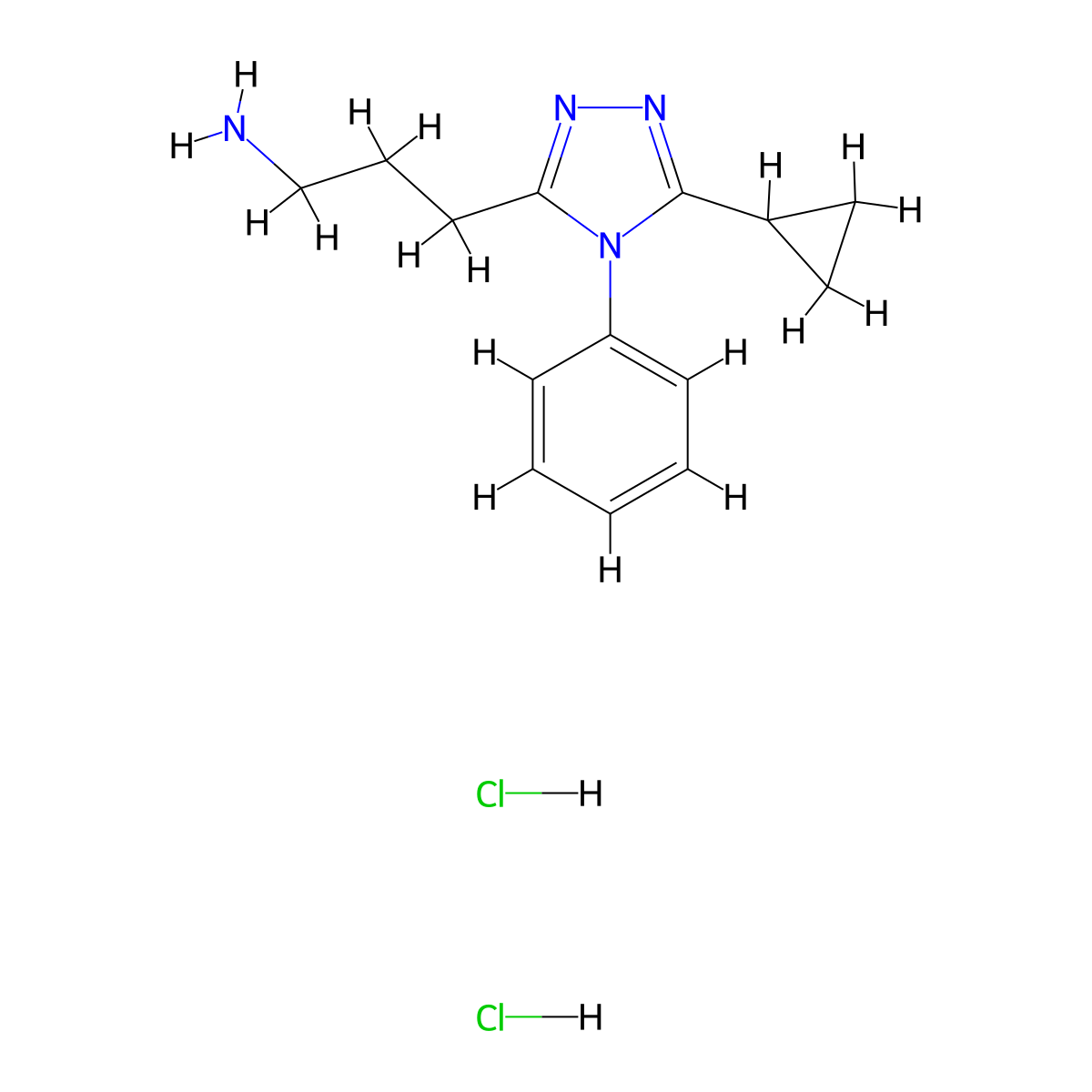3-(5-Cyclopropyl-4-phenyl-4H-1,2,4-triazol-3-yl)propan-1-amine dihydrochloride molecular structure, CAS 2228190-98-3