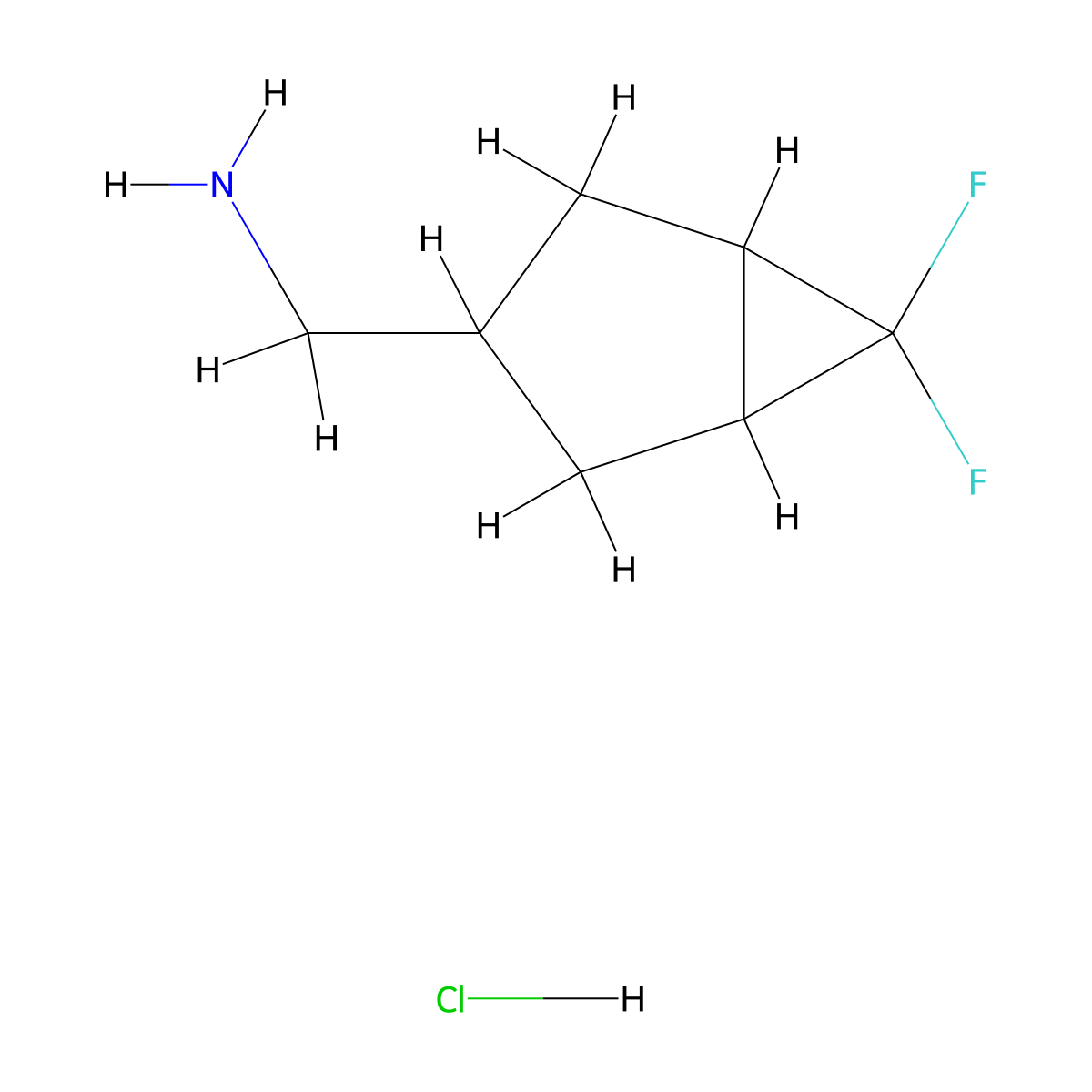 (6,6-Difluorobicyclo(3.1.0)hexan-3-yl)methanamine hydrochloride molecular structure, CAS 2228191-06-6