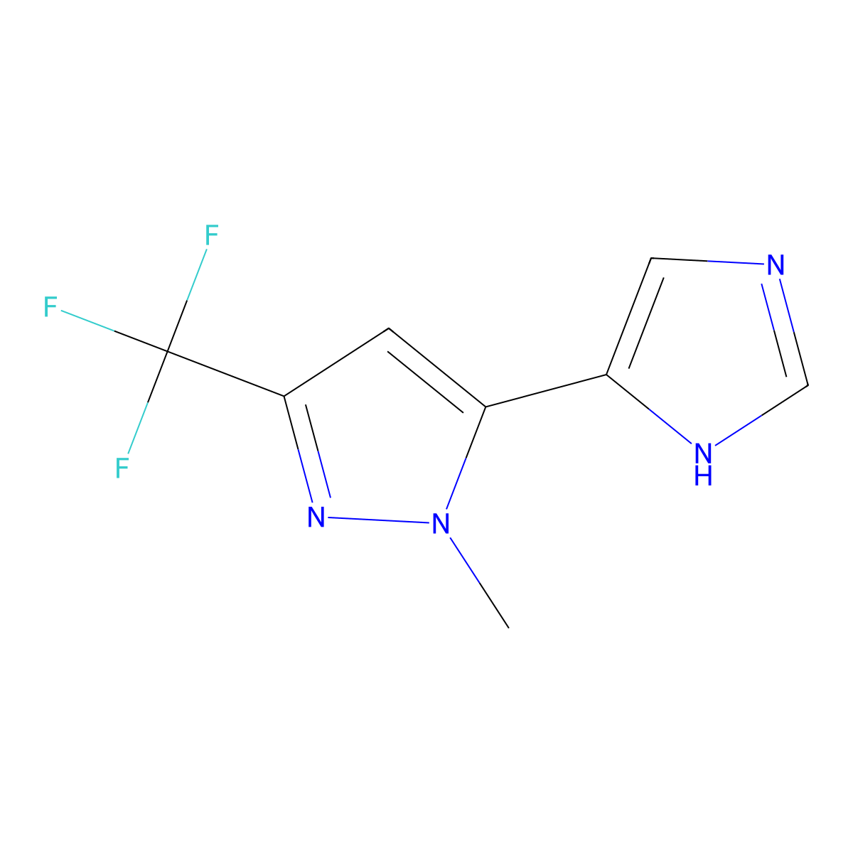 5-(1H-imidazol-4-yl)-1-methyl-3-(trifluoromethyl)-1H-pyrazole molecular structure, CAS 2228200-16-4