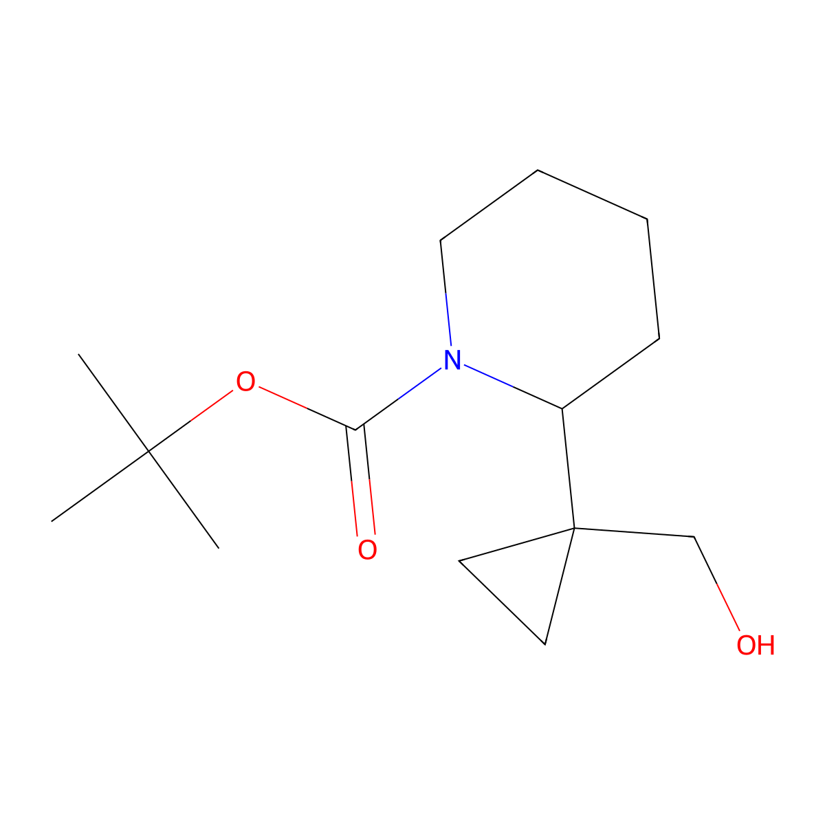Tert-butyl 2-[1-(hydroxymethyl)cyclopropyl]piperidine-1-carboxylate molecular structure, CAS 2228200-31-3