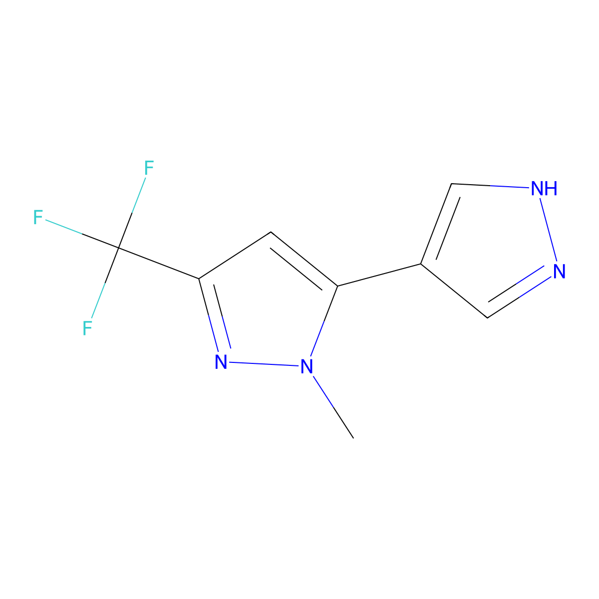 1-methyl-5-(1H-pyrazol-4-yl)-3-(trifluoromethyl)-1H-pyrazole molecular structure, CAS 2228206-52-6