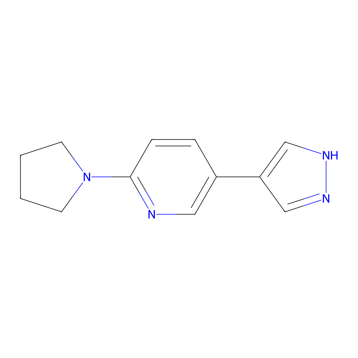 5-(1H-pyrazol-4-yl)-2-(pyrrolidin-1-yl)pyridine molecular structure, CAS 2228210-46-4