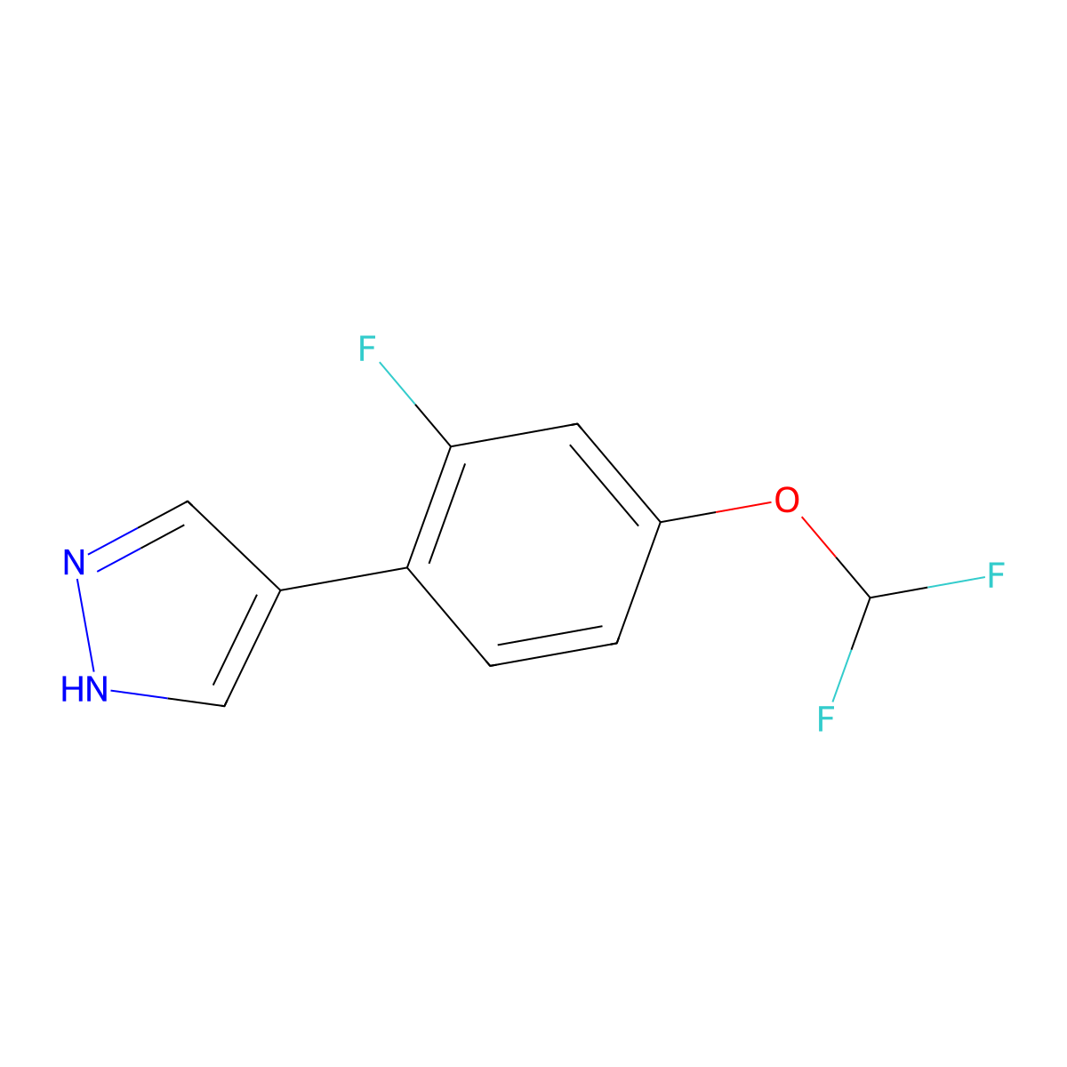 4-[4-(difluoromethoxy)-2-fluorophenyl]-1H-pyrazole molecular structure, CAS 2228210-81-7