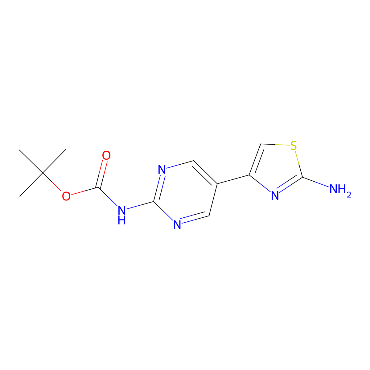 tert-butyl N-[5-(2-amino-1,3-thiazol-4-yl)pyrimidin-2-yl]carbamate molecular structure, CAS 2228213-09-8