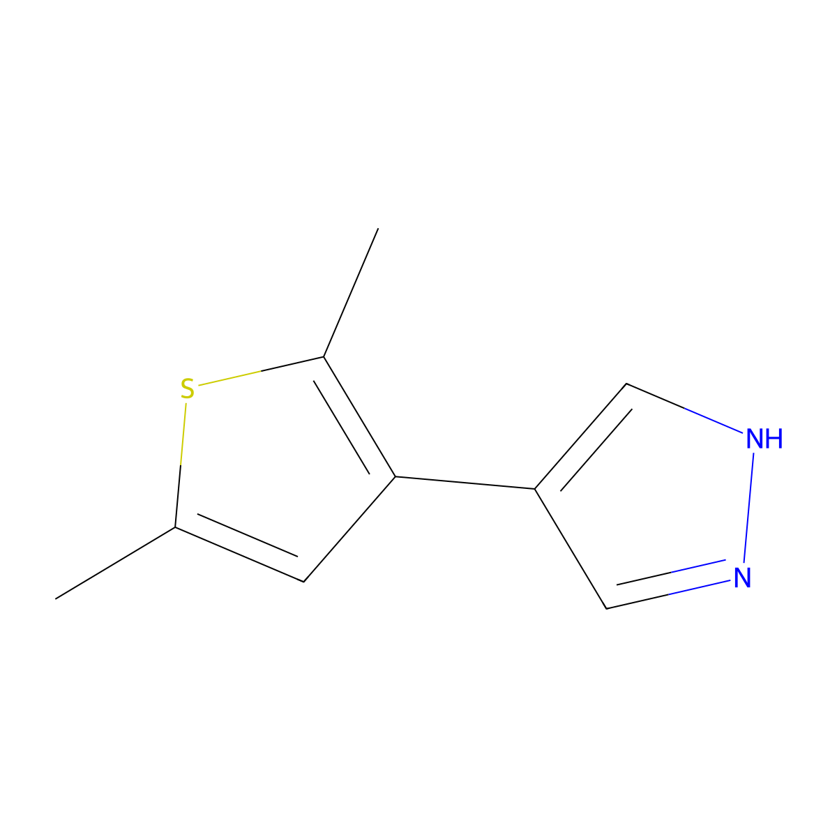 4-(2,5-dimethylthiophen-3-yl)-1H-pyrazole molecular structure, CAS 2228217-72-7