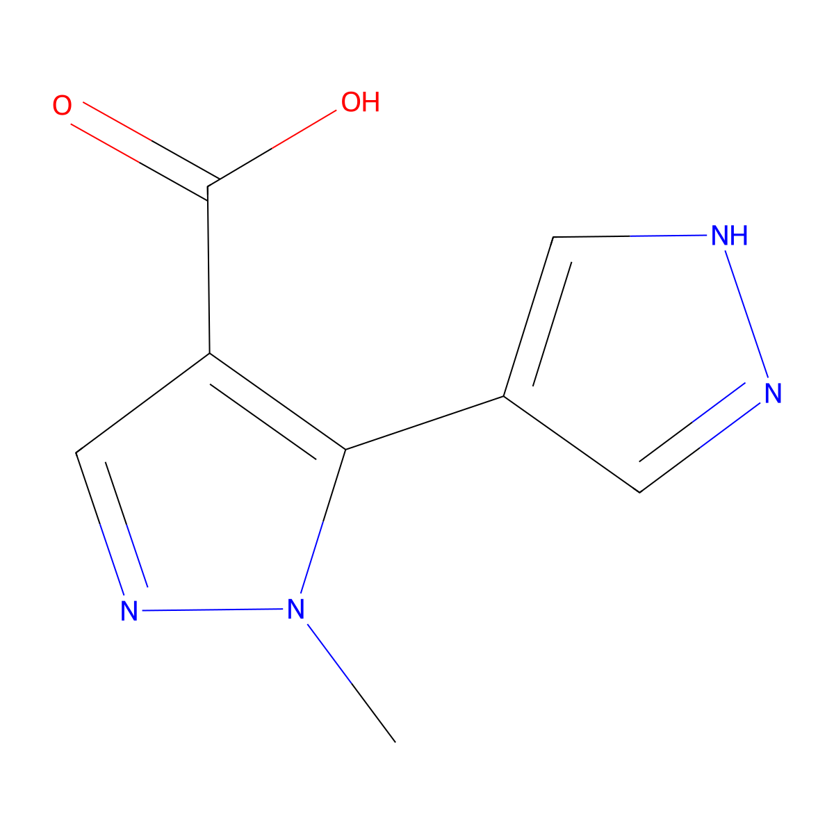 1-methyl-5-(1H-pyrazol-4-yl)-1H-pyrazole-4-carboxylic acid molecular structure, CAS 2228217-79-4