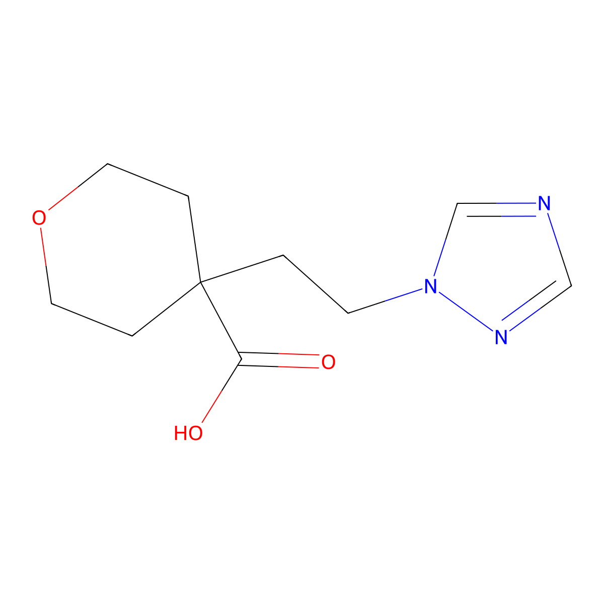 4-(2-(1H-1,2,4-TriaZol-1-yl)ethyl)tetrahydro-2H-pyran-4-carboxylic acid molecular structure, CAS 2228222-62-4