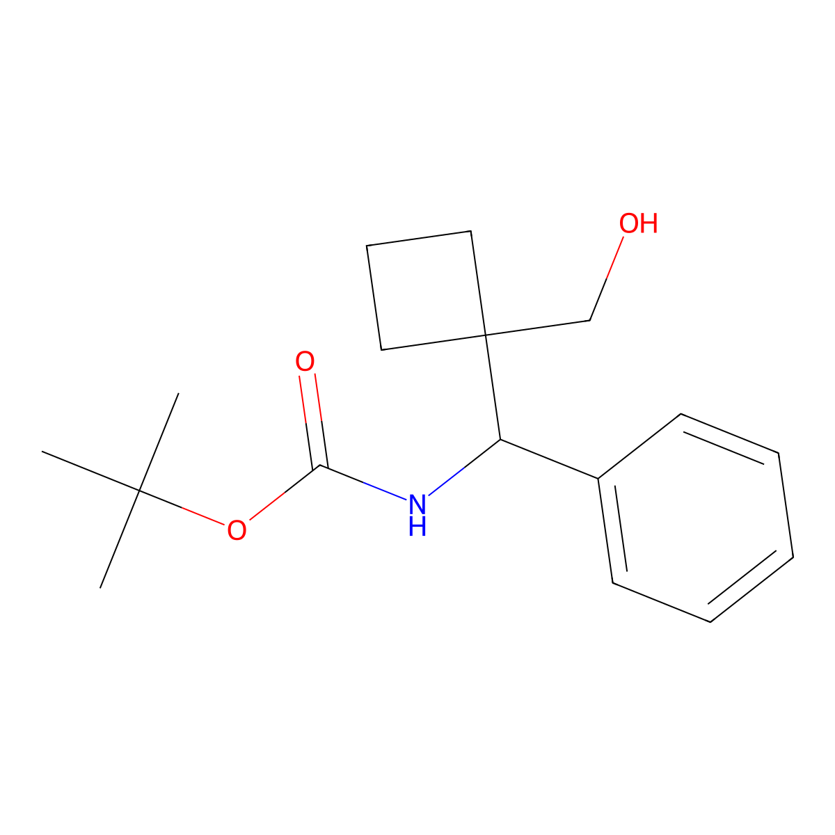tert-butyl N-{[1-(hydroxymethyl)cyclobutyl](phenyl)methyl}carbamate molecular structure, CAS 2228225-03-2