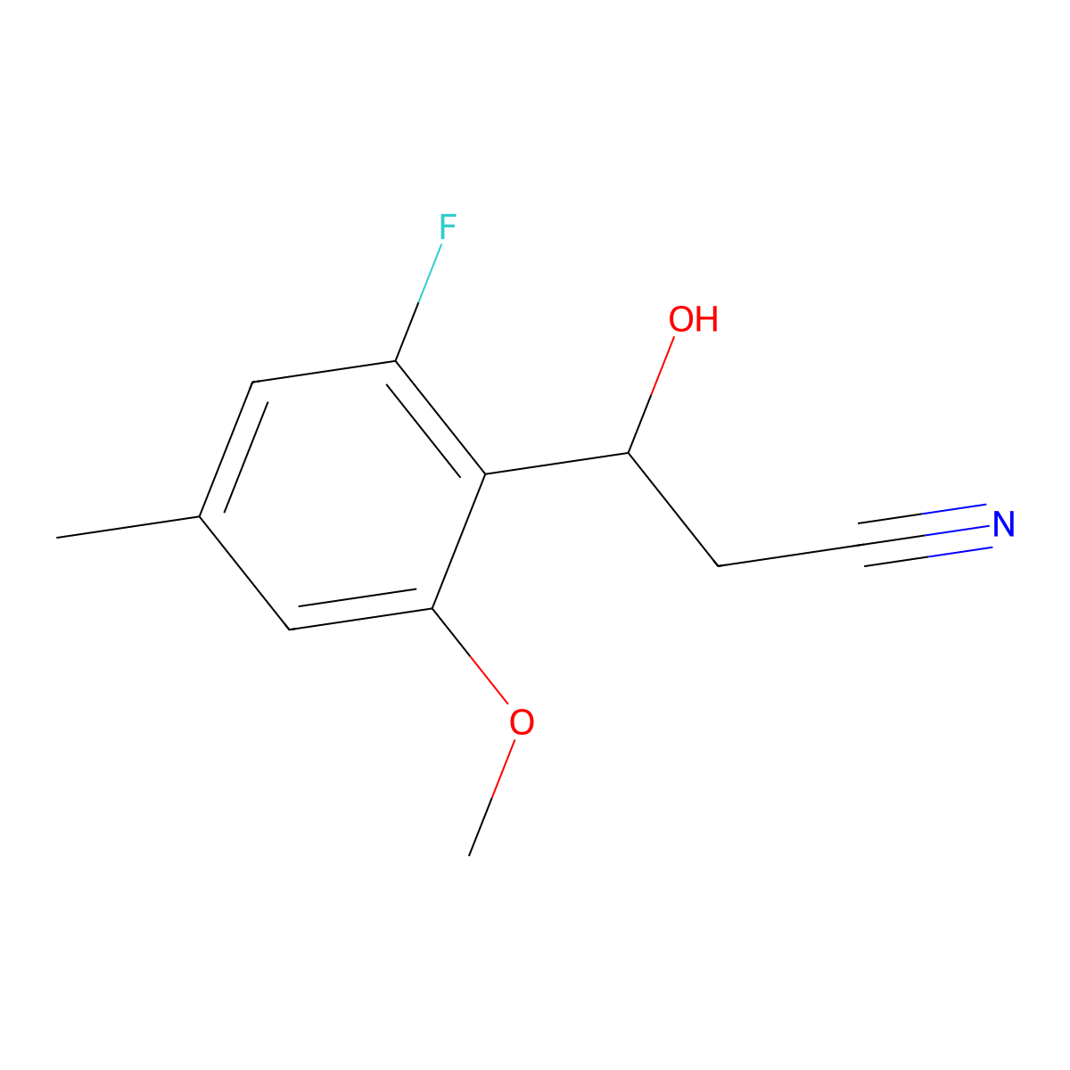 3-(2-Fluoro-6-methoxy-4-methylphenyl)-3-hydroxypropanenitrile molecular structure, CAS 2228225-47-4