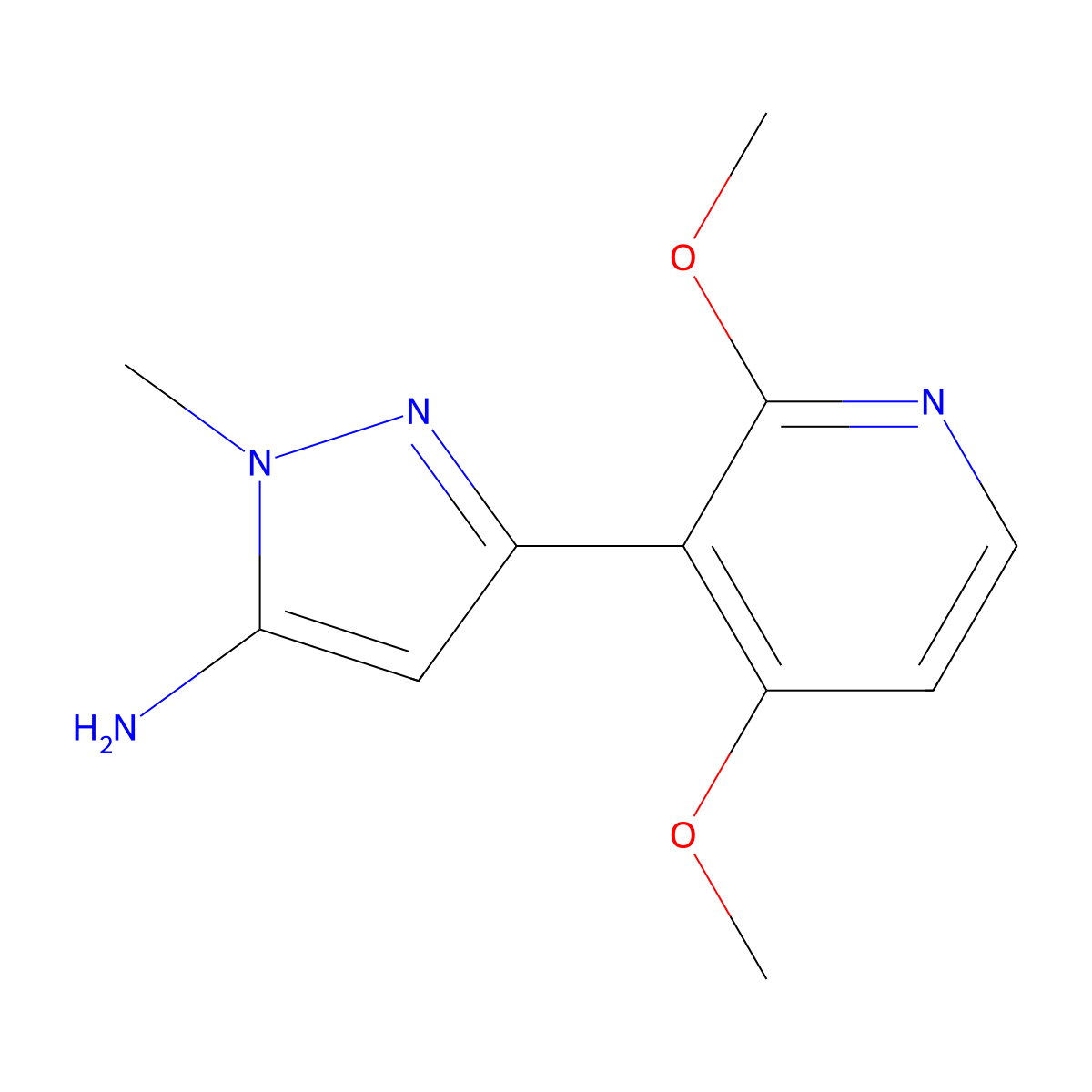 3-(2,4-dimethoxypyridin-3-yl)-1-methyl-1H-pyrazol-5-amine molecular structure, CAS 2228229-84-1