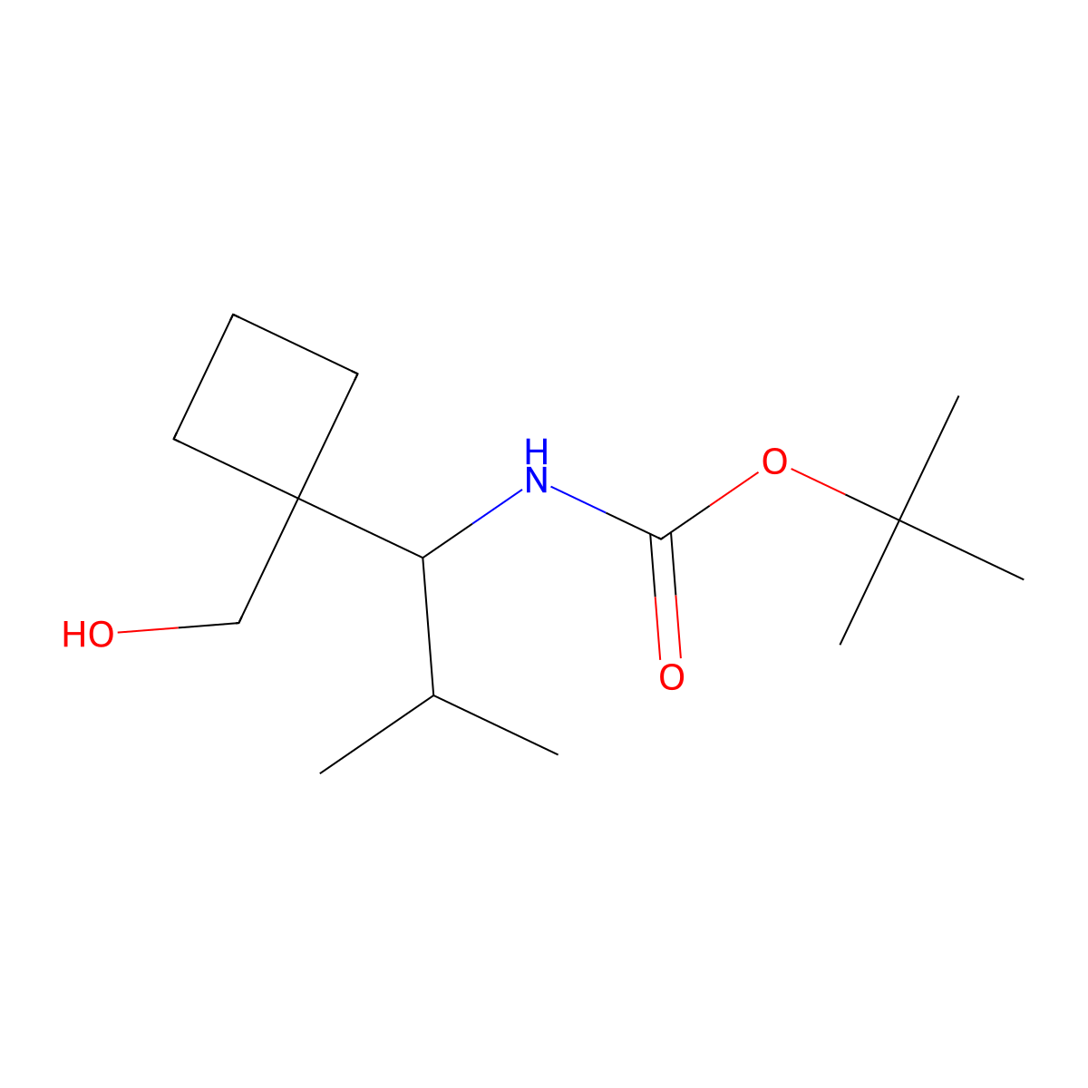 tert-butyl N-{1-[1-(hydroxymethyl)cyclobutyl]-2-methylpropyl}carbamate molecular structure, CAS 2228231-66-9