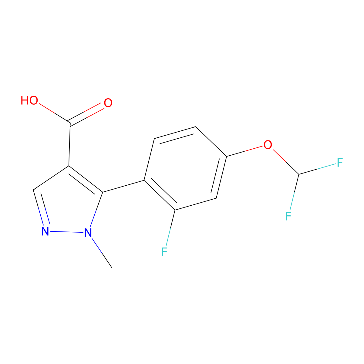 5-[4-(difluoromethoxy)-2-fluorophenyl]-1-methyl-1H-pyrazole-4-carboxylic acid molecular structure, CAS 2228239-61-8