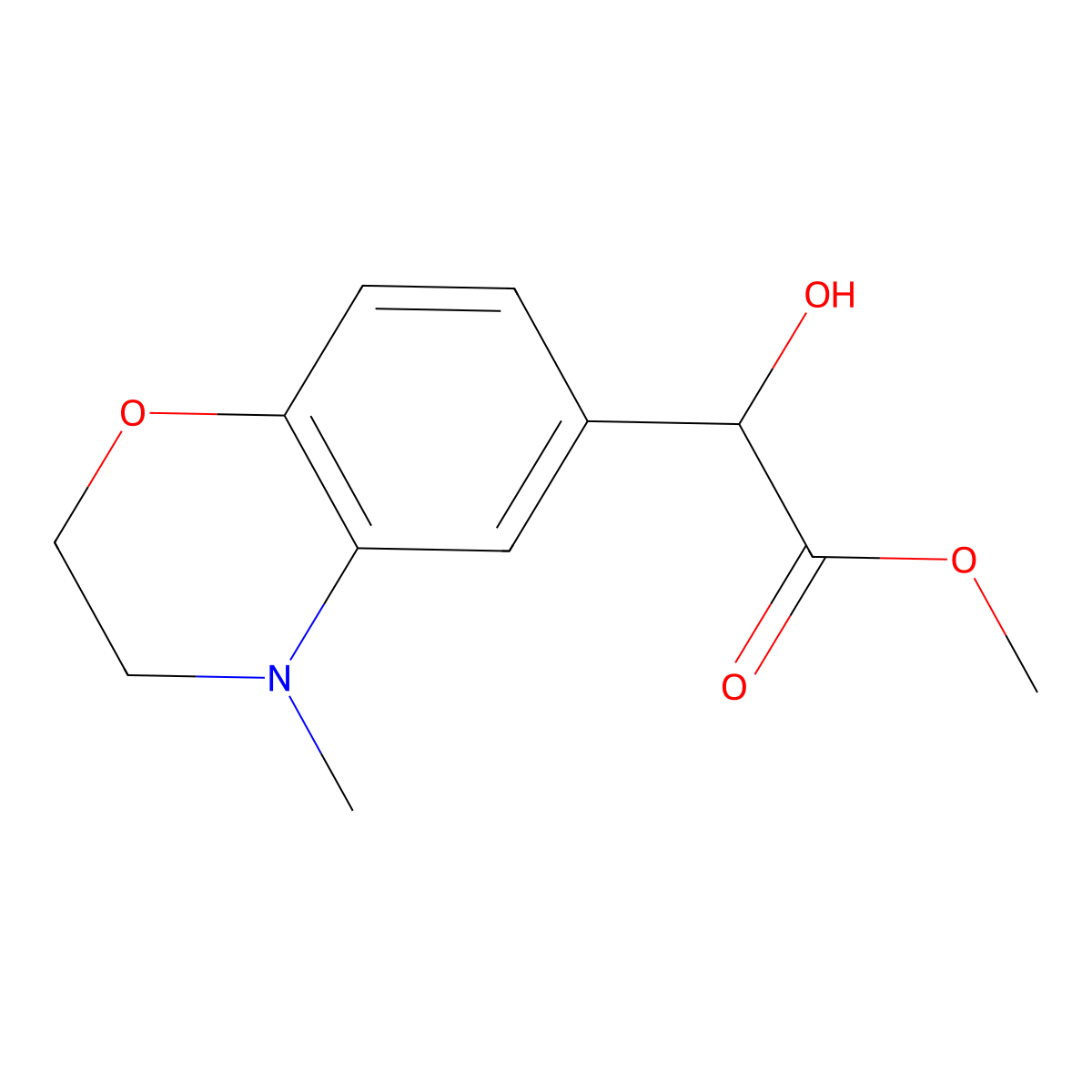 methyl 2-hydroxy-2-(4-methyl-3,4-dihydro-2H-1,4-benzoxazin-6-yl)acetate molecular structure, CAS 2228242-56-4