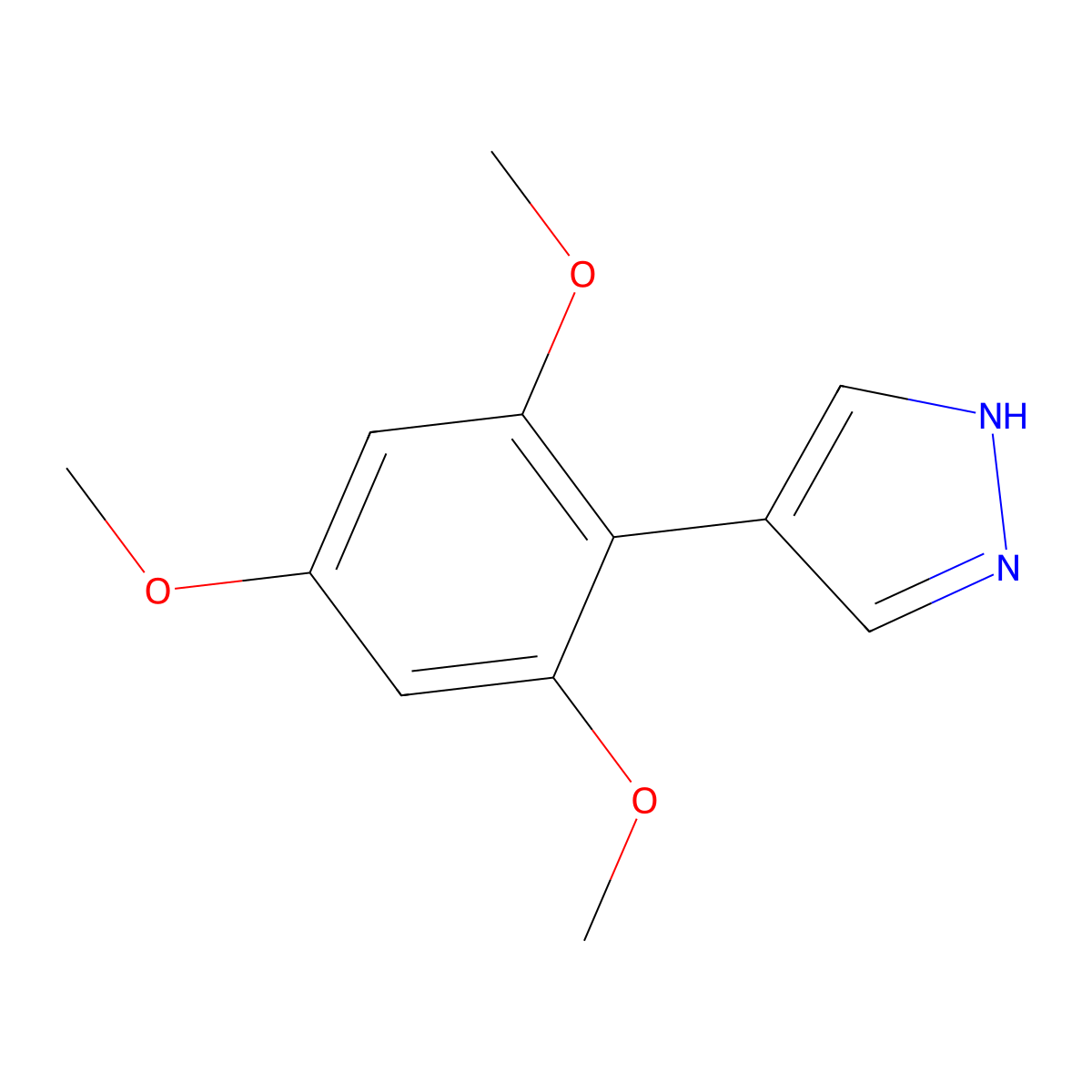 4-(2,4,6-trimethoxyphenyl)-1H-pyrazole molecular structure, CAS 2228243-04-5