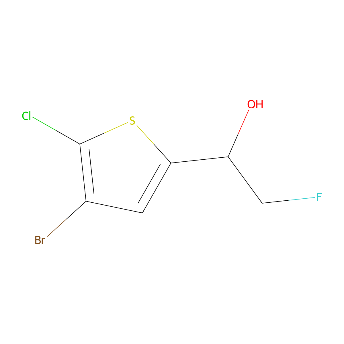 1-(4-Bromo-5-chlorothiophen-2-yl)-2-fluoroethan-1-ol molecular structure, CAS 2228243-39-6
