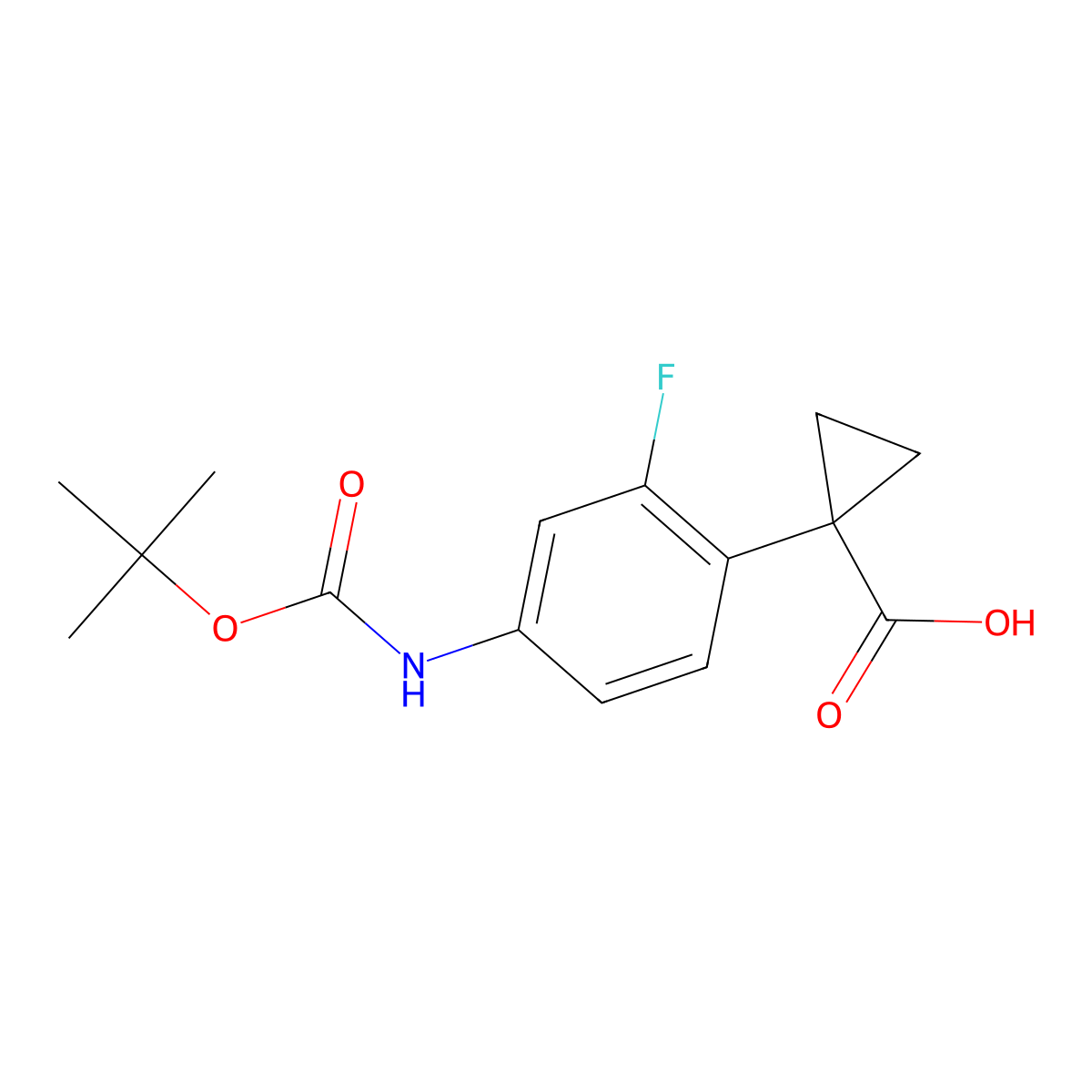 1-(4-{[(Tert-butoxy)carbonyl]amino}-2-fluorophenyl)cyclopropane-1-carboxylic acid molecular structure, CAS 2228246-36-2