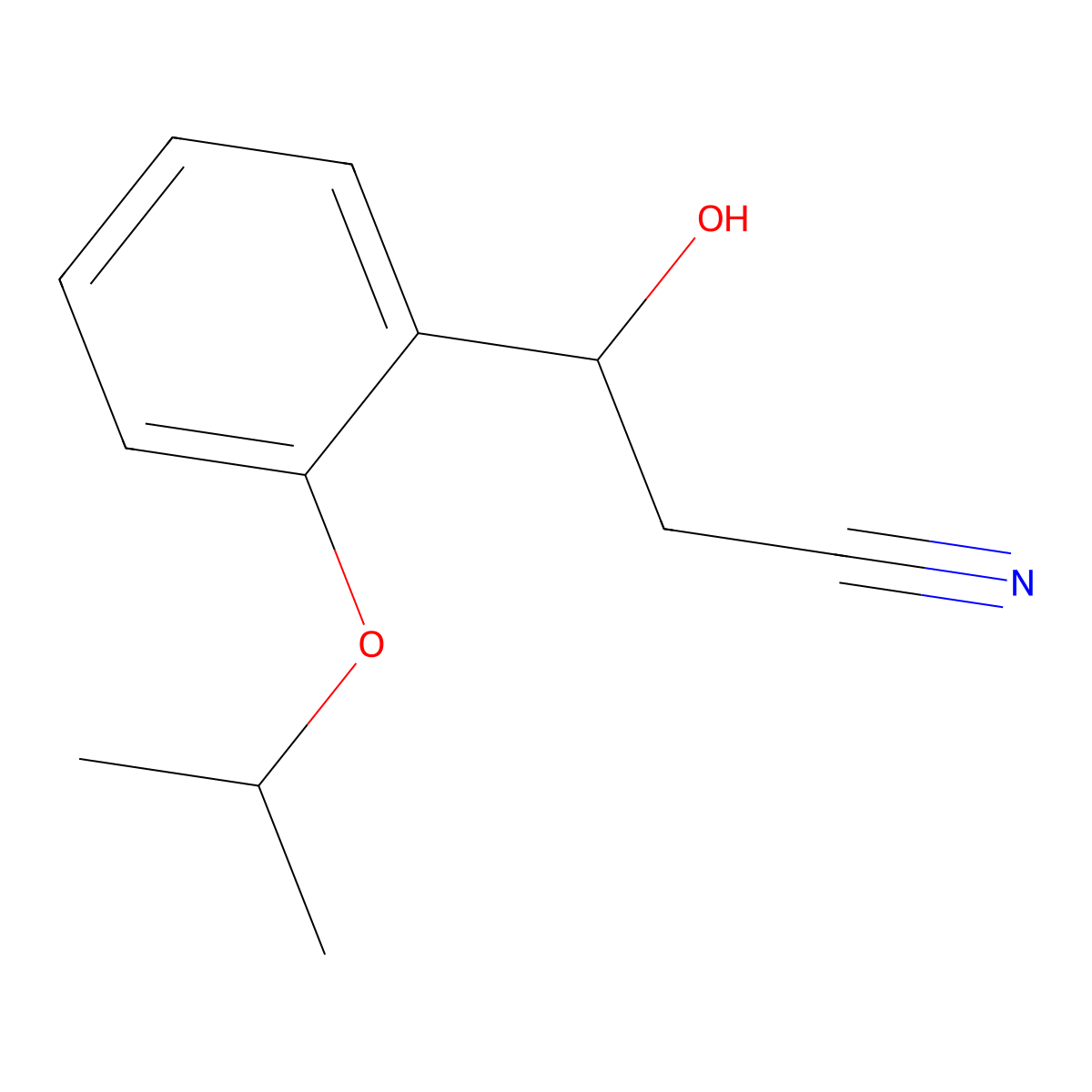 3-Hydroxy-3-[2-(propan-2-yloxy)phenyl]propanenitrile molecular structure, CAS 2228259-01-4