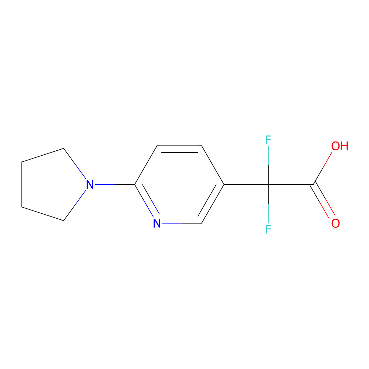 2,2-Difluoro-2-[6-(pyrrolidin-1-yl)pyridin-3-yl]acetic acid molecular structure, CAS 2228265-45-8